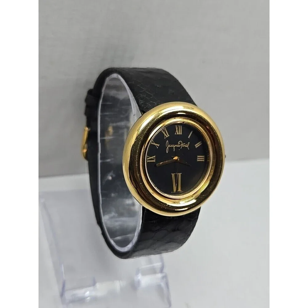 Vintage Jacques Farel Gold Tone Black Roman Dial Womens Quartz Watch New Battery